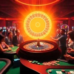Experience gambling excitement with a lively casino scene featuring a roulette wheel and joyful players at topnfljerseyswholesale.com.