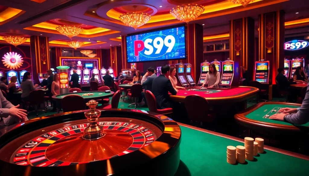 Players enjoy an exciting PS99 roulette game in a vibrant casino.