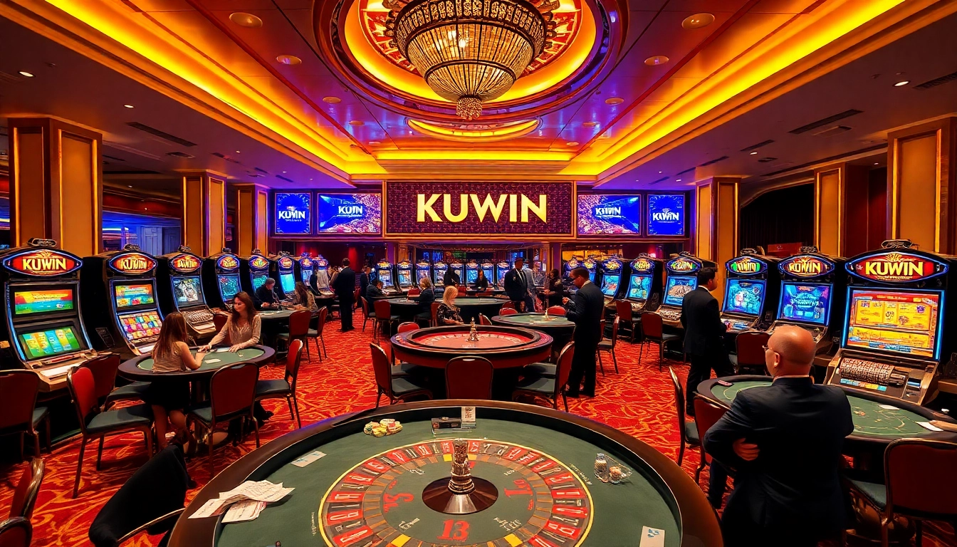Enthusiasts enjoying exciting games at KUWIN's luxurious casino atmosphere.